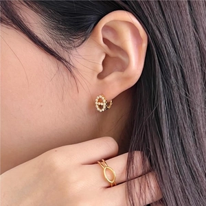 Elegant 925 sterling silver gold plated earring and ring set with cubic zirconia stones