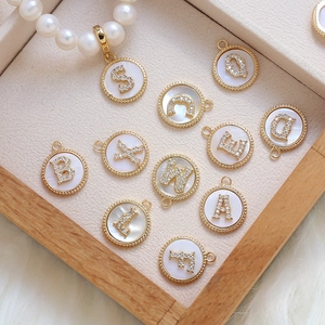 Gold-plated letter pendant with zircon and mother of pearl for DIY jewelry making