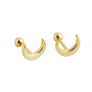 Pair of minimalist 925 sterling silver golden crescent moon stud earrings with screw back