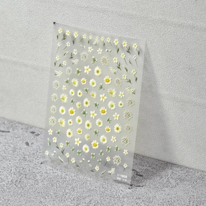 3D embossed sunflower nail stickers with yellow and white daisies on transparent sheet