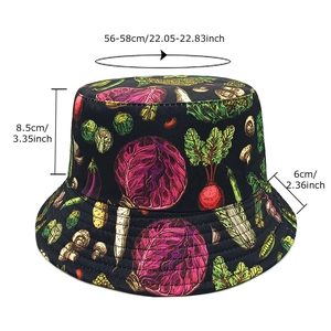 Double-sided bucket hat with realistic vegetable patterns for outdoor sun protection
