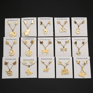15-piece set of gold stainless steel necklace and stud earrings with animal motifs
