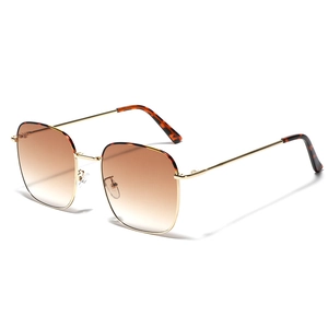 Classic metal square sunglasses with gradient brown lenses and tortoiseshell accents