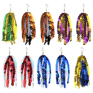 Sequin Tassel Earrings Sparkling Plastic Metal Long Drop Sports Fan Game Day Party Celebration Fashion Women