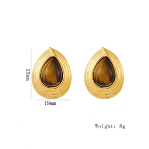 Vintage teardrop tiger eye stone earrings in gold finish 25mm height for women