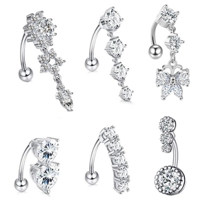 Stainless Steel Belly Button Rings With Cubic Zirconia Navel Piercing Jewelry For Women Fashion Butterfly Heart Star