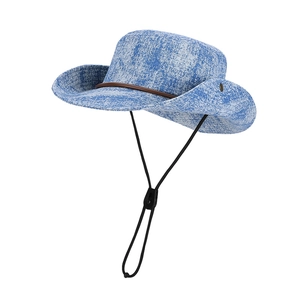 Wide brim sun protection washed denim bucket hat for outdoors with adjustable wind string