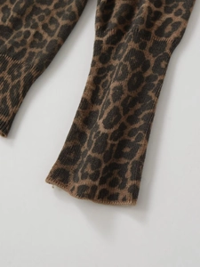 Detailed macro view of the ribbed cuff on leopard print knitted sweater sleeve