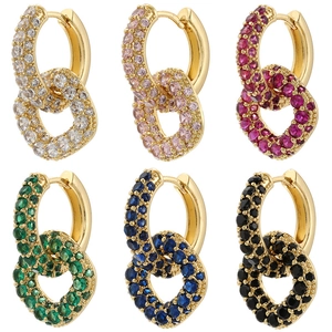 Interlocking Double Circle Hoop Earrings Copper 18K Gold Plated Colorful Cubic Zirconia Geometric Women Fashion Jewelry