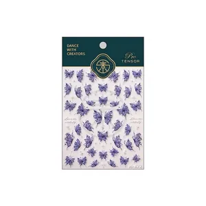 3D embossed purple butterfly nail stickers M-472 with translucent gold foil effect