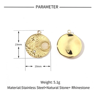 Polished gold stainless steel horn pendant specs with natural stone and rhinestone