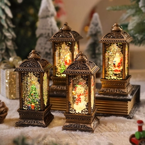 Retro Christmas water lanterns with LED light, Santa and snowman scenes for holiday decor