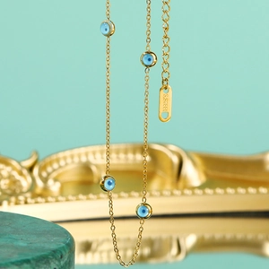 Blue Evil Eye Beads Necklace 18K Gold Plated Stainless Steel Chain For Women Bohemian Jewelry Gift