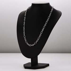 Polished silver stainless steel 3:1 oval link chain necklace displayed on black bust