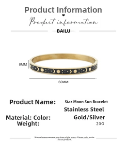 Detailed size parameters of the gold stainless steel sun moon star bangle 6mm width