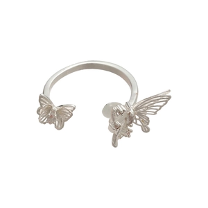 Elegant silver butterfly open ring with sparkling cubic zirconia and cutout design
