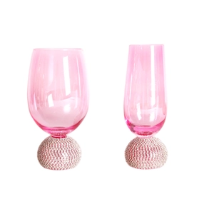 Verre à whisky rose diamant élégant avec base décorative en strass argenté pour vin
