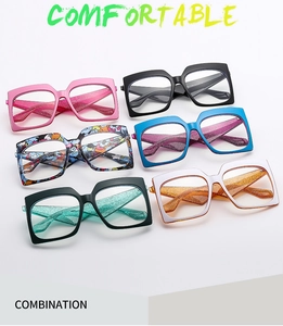 Multi-color oversized square fashion glasses with glitter details and flat lenses