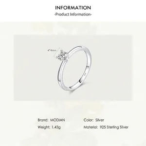 Classic S925 sterling silver four-prong ring with a 4mm round-cut cubic zirconia stone