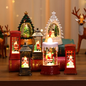Christmas LED Lantern Snow Globe Ornament Retro Style Tabletop Decor Santa Snowman Micro Landscape Glowing Holiday Gift