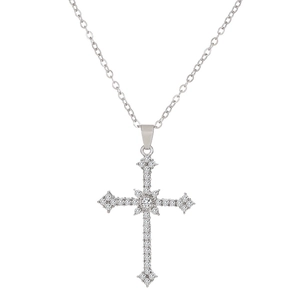 Elegante sterren kruis hanger ketting met zirkonia stenen op zilveren schakelketting