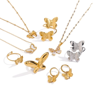 18k gold plated butterfly jewelry set with sparkling crystals and mother of pearl