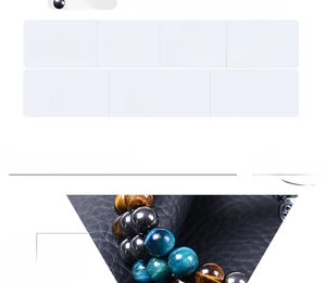 Detailed view of 8mm tiger eye and hematite stones in a triple-layer braided bracelet