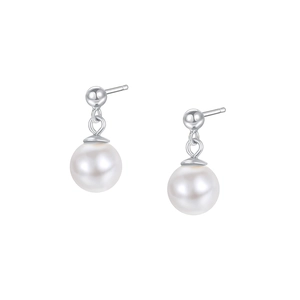 Elegant S925 sterling silver drop earrings featuring lustrous round white pearls