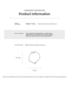 Detailed size guide for the heart necklace with hematite beads and imitation pearls