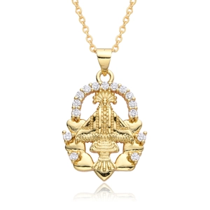 Collana con pendente ovale della Vergine Maria in oro con zirconi micro-intarsiati