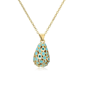 18K gold-plated necklace featuring a water-drop teardrop pendant with blue evil eye design