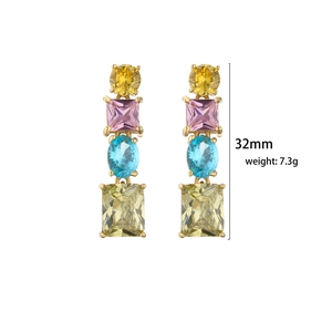 Colorful zircon drop earrings set with gold plating for women height 32mm weight 7.3g