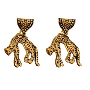 Vintage leopard head drop earrings in antique gold finish with triangle leopard pendants