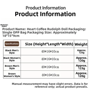 Detailed size chart for Christmas faceless gnome plush dolls with coffee cups and heart hats