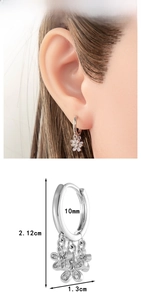 Detail view of flower tassel earrings with micro-set zircon and size measurements