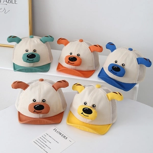 Mesh toddler baseball caps with cartoon 3D ears in green orange blue brown and yellow