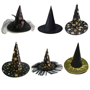 Halloween Hexenhut Zaubererhut Für Kinder Erwachsene Maskerade Party Kostüm Requisiten Mit Netzschleier Stern Spinnennetz Mustern Dekor