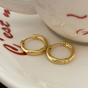 Minimalist S925 sterling silver twisted rope hoop earrings in gold with metal luster