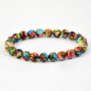 Bohemian imperial stone beaded bracelet with multi-color natural patterns on white background