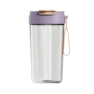 Portable Tritan water bottle with purple lid and gold handle for students