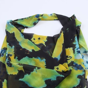 Women's summer printed maxi dress featuring abstract green tie-dye chiffon fabric