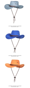 Gros plan de chapeaux de cowboy avec bandes tressées et mentonnières réglables coupe-vent