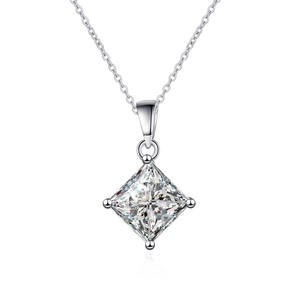 Elegant 925 sterling silver necklace with princess cut moissanite in a 4-prong setting