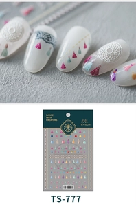 Detail of ultra-thin TS-777 nail stickers featuring bohemian tassels and dreamcatchers