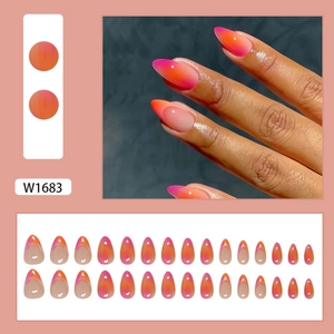 Pink and orange gradient almond fake nails set with 24 pieces for women manicure