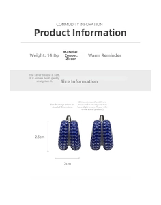 Detailed size guide for vintage double-layer zircon earrings with copper base dimensions