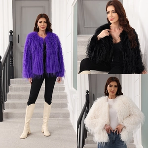 Veste En Fausse Fourrure Femme Courte Col Rond Manches Longues Cardigan En Peluche Artificielle Manteau Streetwear