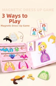 Dettaglio del gioco di vestizione magnetica per bambini con tavola pieghevole e accessori