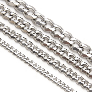 Classic silver stainless steel Cuban link bracelets in various widths for men and women
