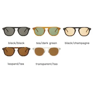 Five pairs of retro D-frame sunglasses in various colors with metal stud accents